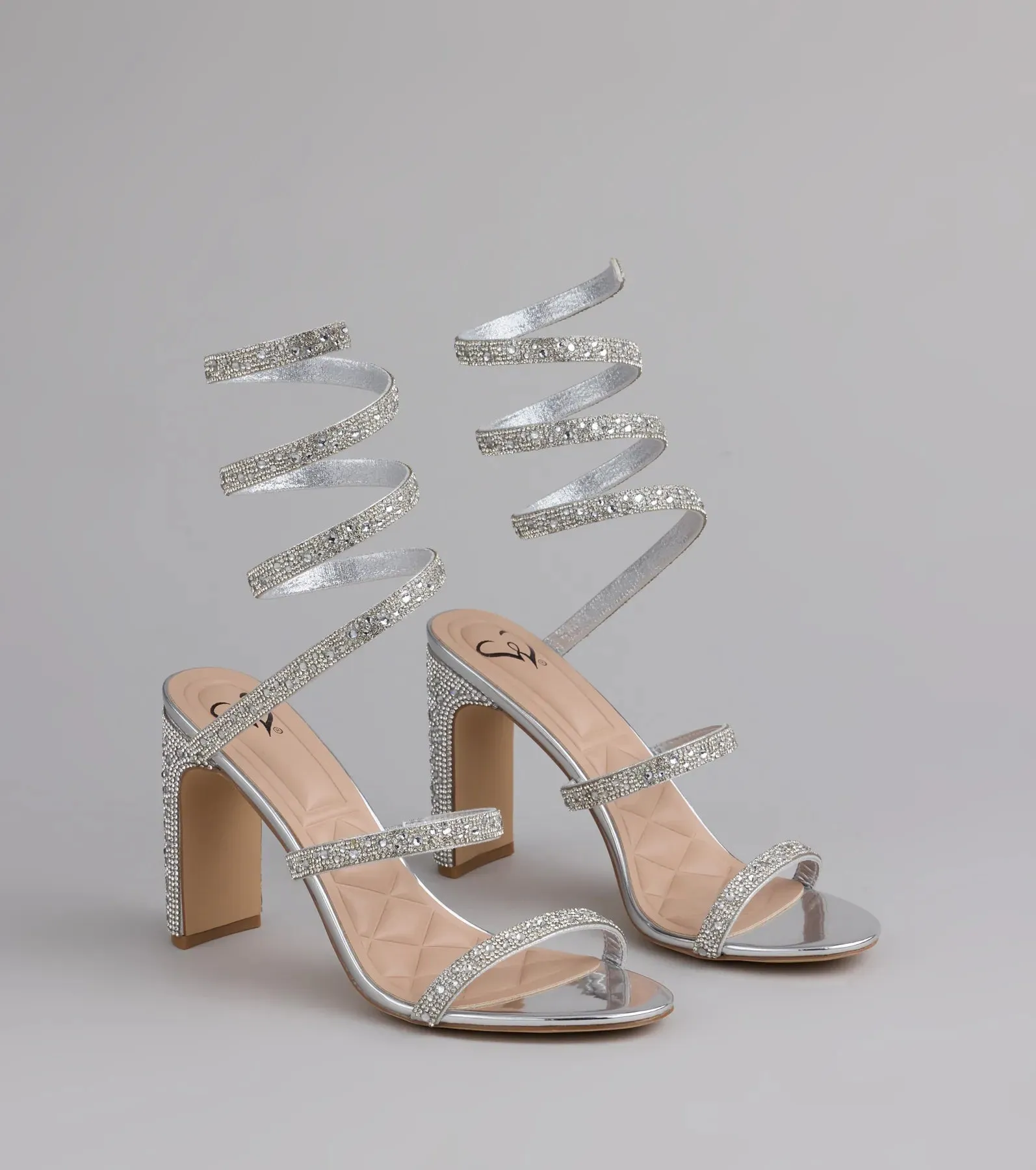 Feelin' Glam Rhinestone Spiral Strap Block Heels sold by Windsor