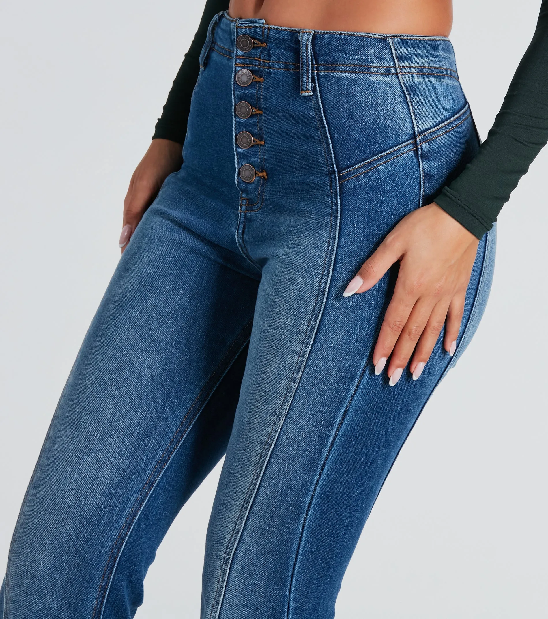 All Buttoned Up High-Rise Flare Denim Jeans sold by Windsor product image thumbnail 4
