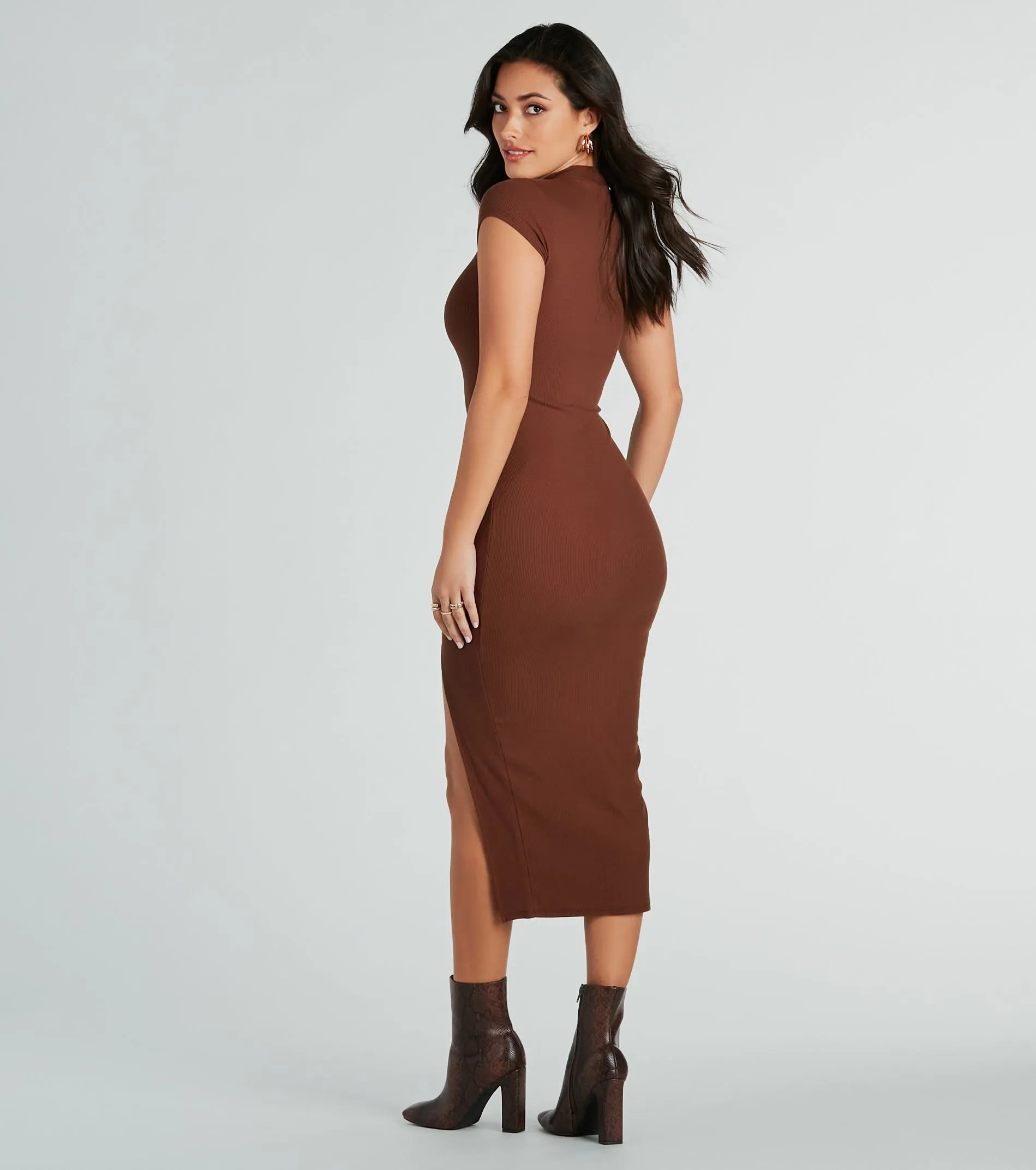 Sweet Demeanor Mock Neck Ribbed Knit Midi Dress sold by Windsor product image thumbnail 2