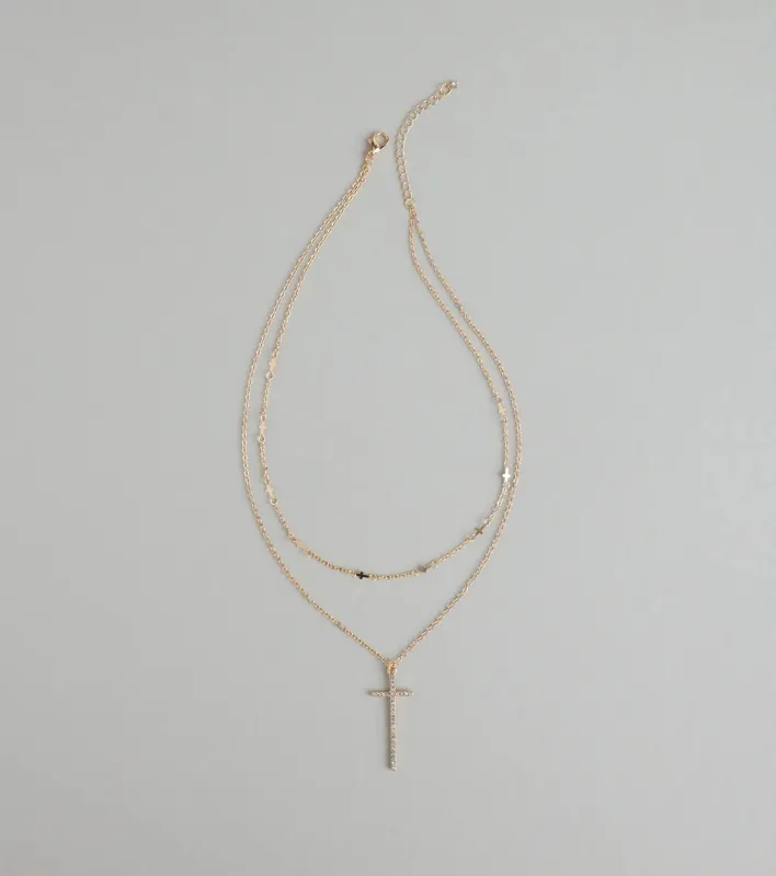 Glam Energy Layered Cross Chain Necklace sold by Windsor