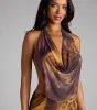 Untamed Energy Mesh Cowl Halter Mini Dress sold by Windsor