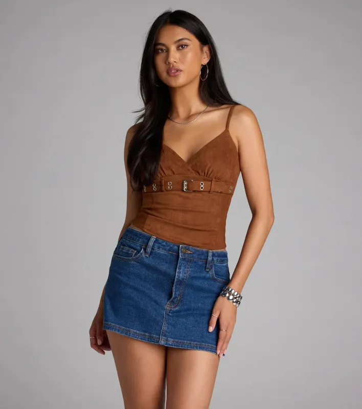 Serving Sass Faux Suede Crop Top sold by Windsor