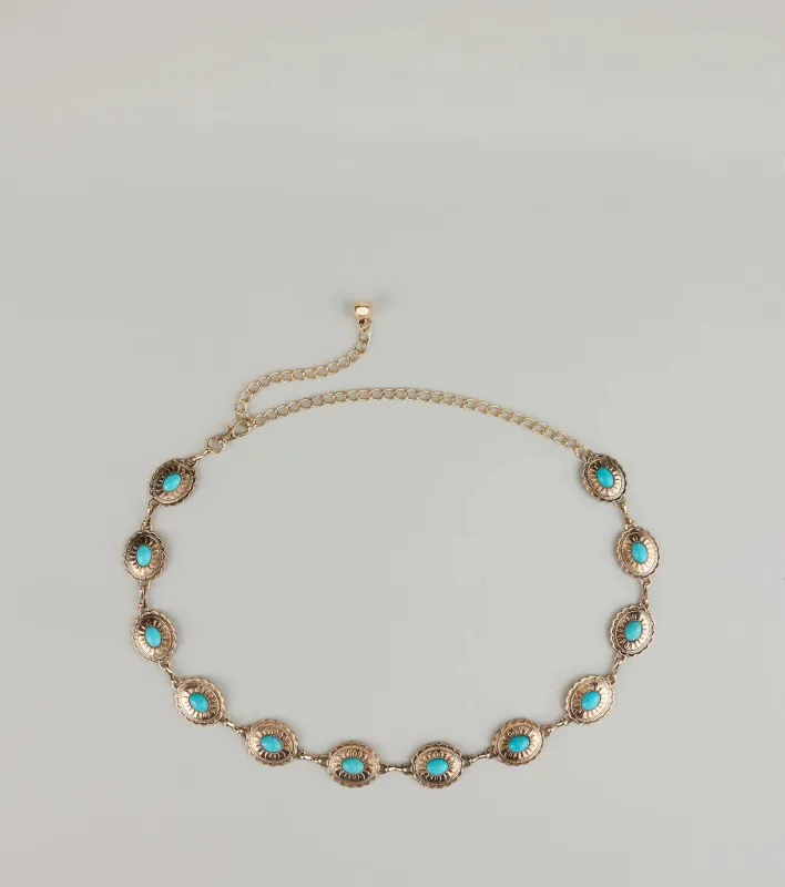 Festival Flair Turquoise Concho Chain Belt sold by Windsor