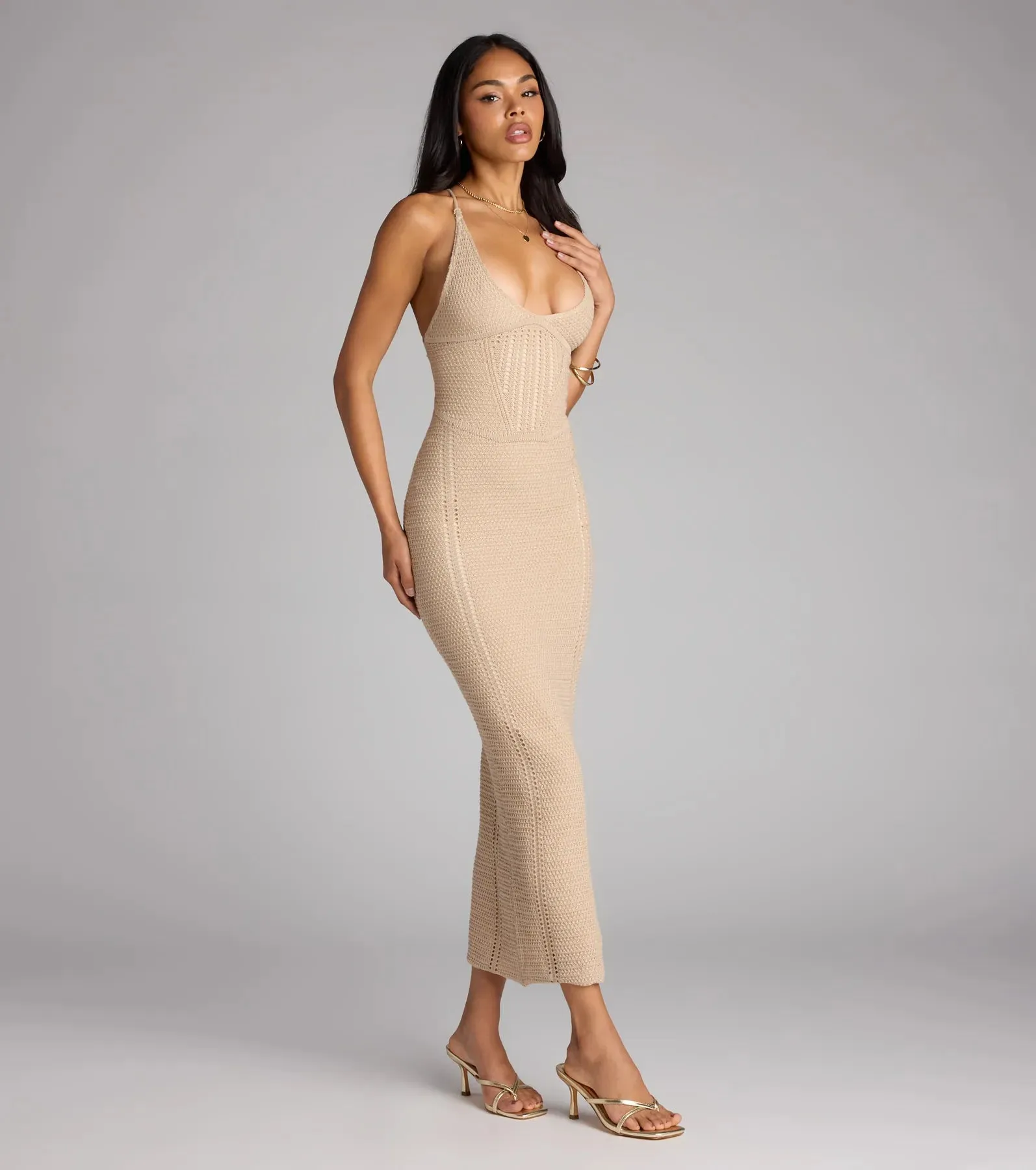 Beach Goddess Crochet Lace-Up Maxi Dress sold by Windsor