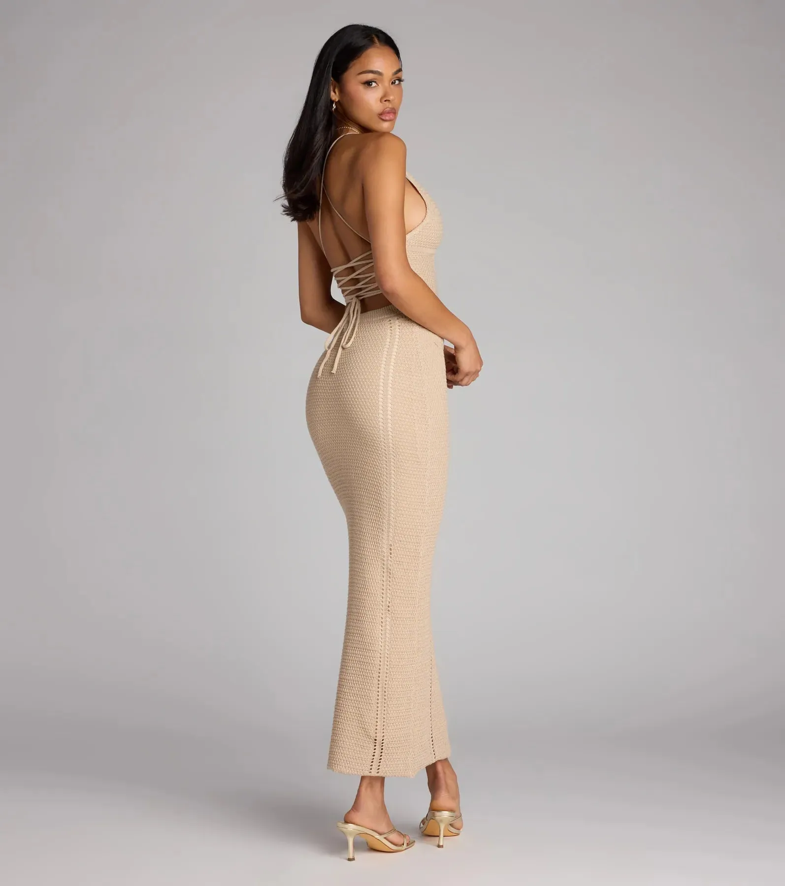 Beach Goddess Crochet Lace-Up Maxi Dress sold by Windsor product image thumbnail 2