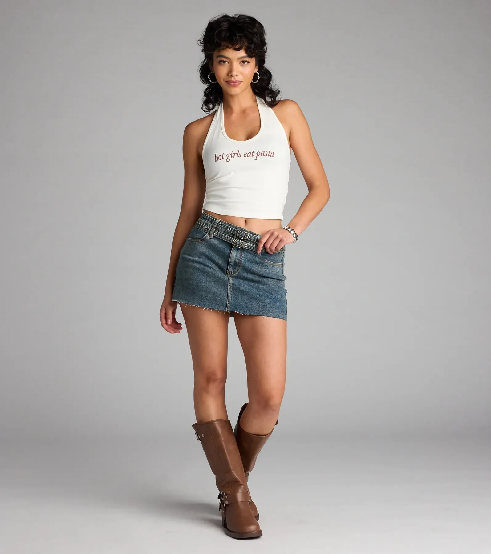 Buckle Up Bestie Belted Denim Mini Skirt sold by Windsor