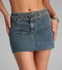 Buckle Up Bestie Belted Denim Mini Skirt sold by Windsor
