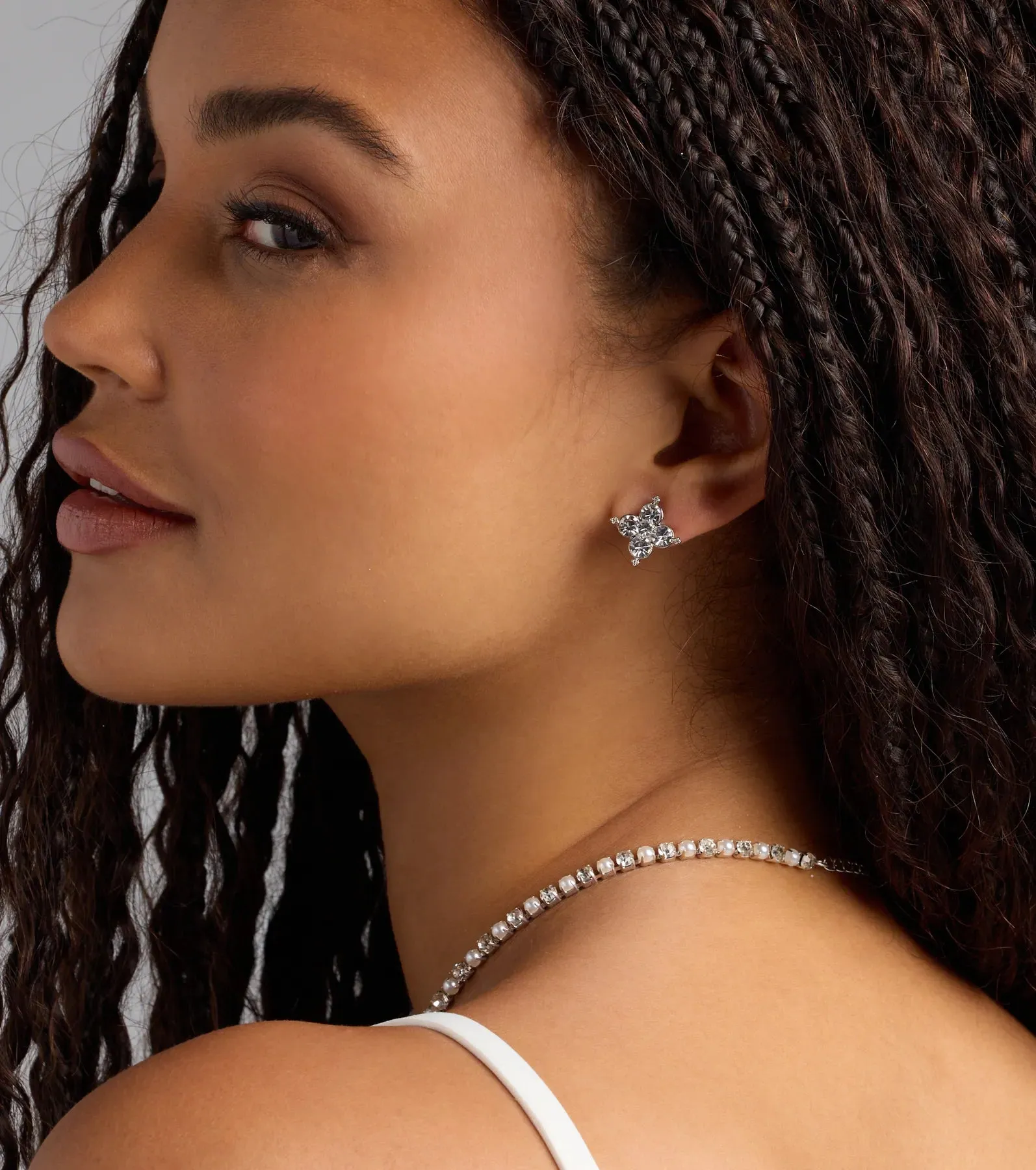 Lucky And Glam Rhinestone Clover Stud Earrings sold by Windsor product image thumbnail 2