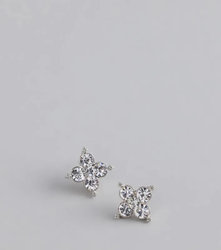 Lucky And Glam Rhinestone Clover Stud Earrings sold by Windsor