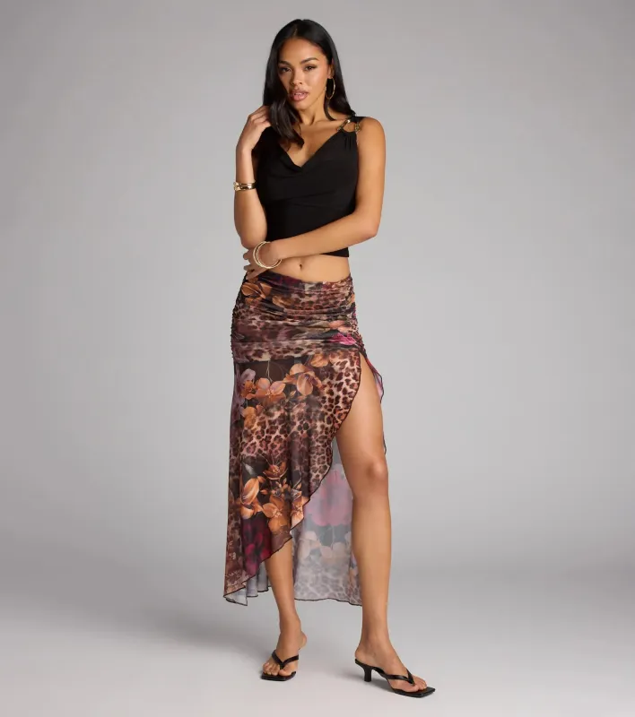 Wild Card Leopard Floral Print Maxi Skirt sold by Windsor