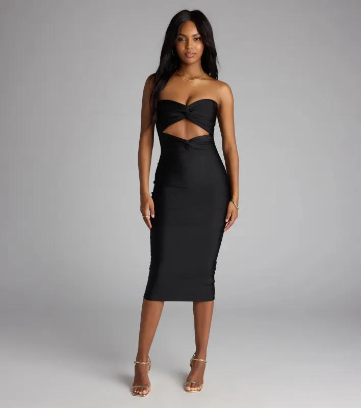 Cut To The Chase Strapless Cutout Midi Dress sold by Windsor