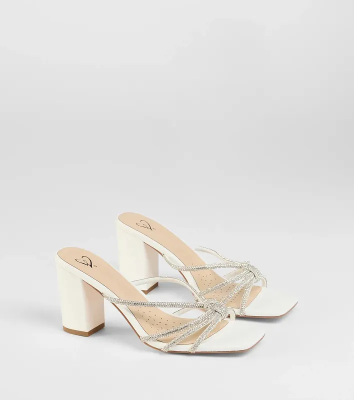 Party Look Rhinestone Strappy Block Heel Mules sold by Windsor