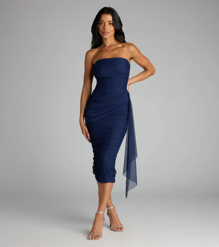 Own The Room Strapless Mesh Midi Dress sold by Windsor
