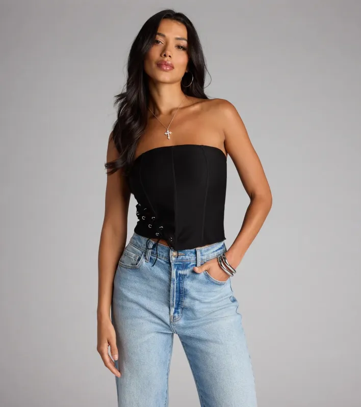 Tie It Up Strapless Lace Up Corset Top sold by Windsor