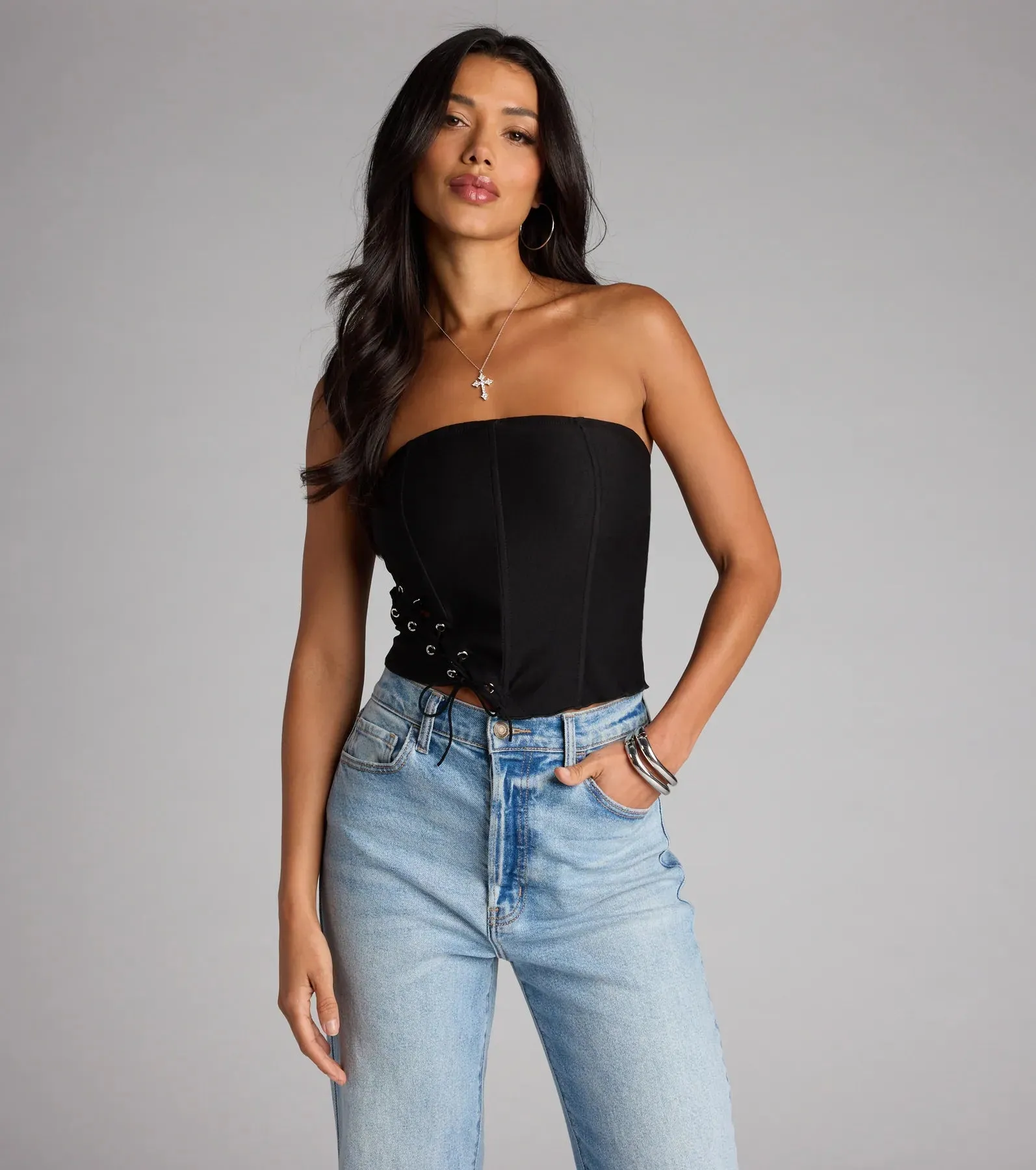 Tie It Up Strapless Lace Up Corset Top sold by Windsor