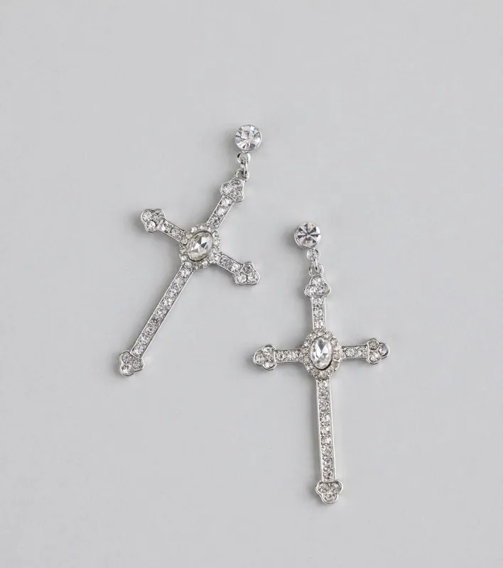 Chic Factor Rhinestone Cross Earrings sold by Windsor