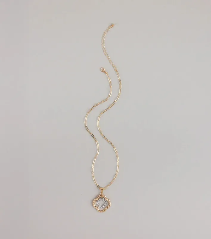 Stay Lucky Clover Charm Paperclip Chain Necklace sold by Windsor