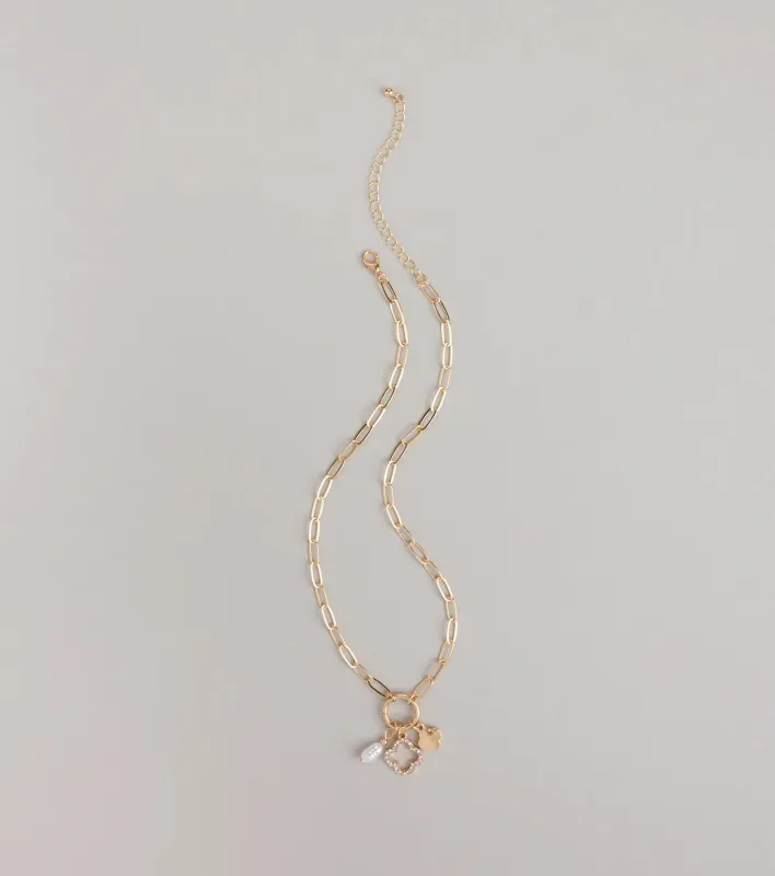 Good Luck Clover And Pearl Charm Necklace sold by Windsor