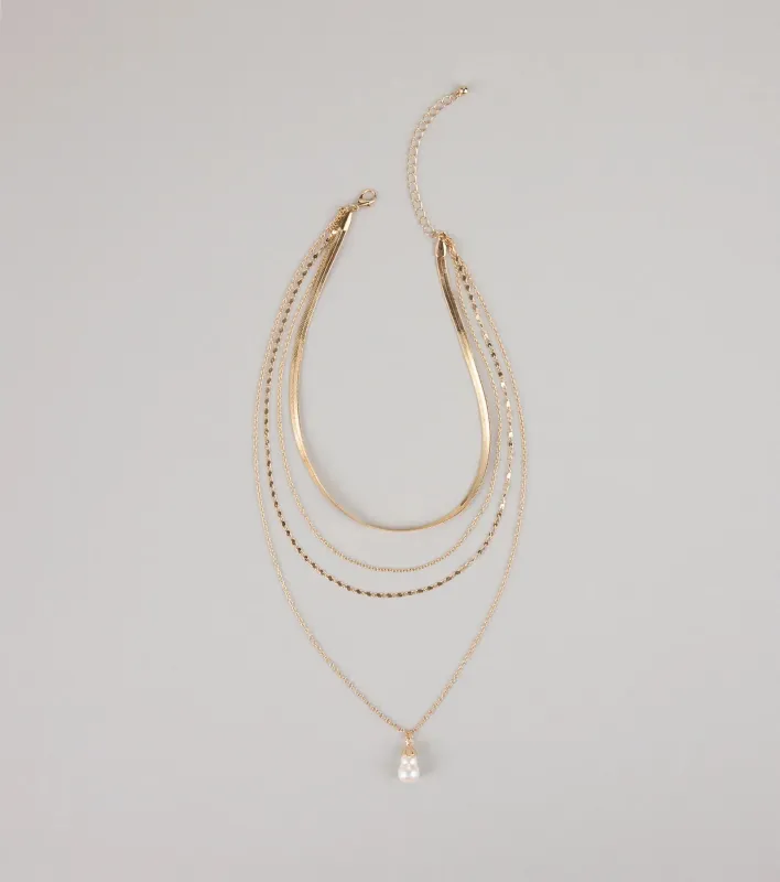 Layered Up Pearl Charm Chain Necklace sold by Windsor