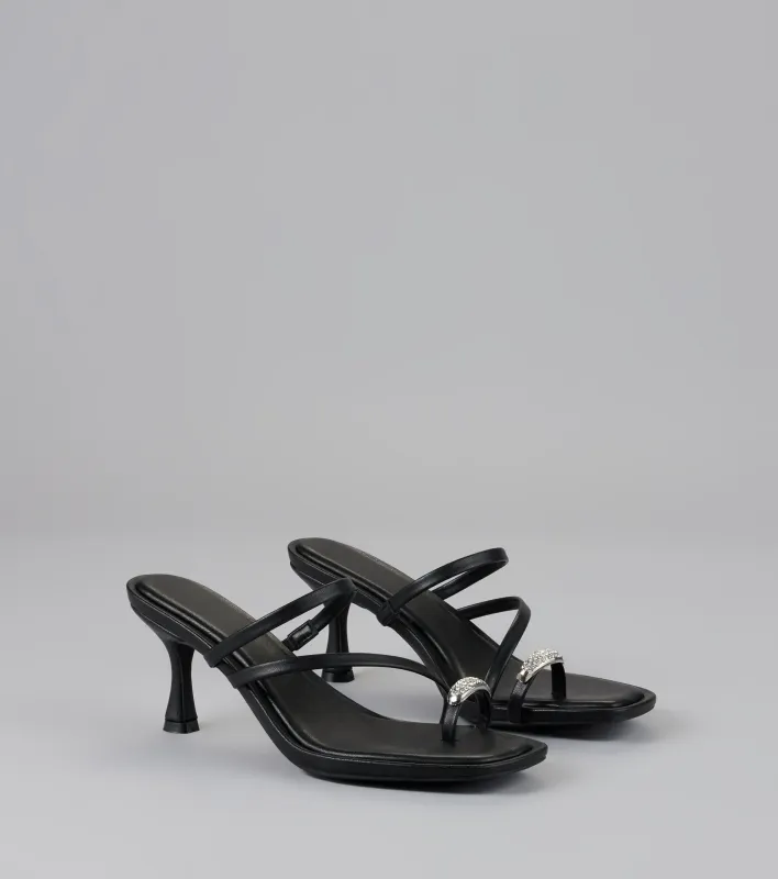 Lowkey Luxe Rhinestone Strappy Kitten Heel Mules sold by Windsor