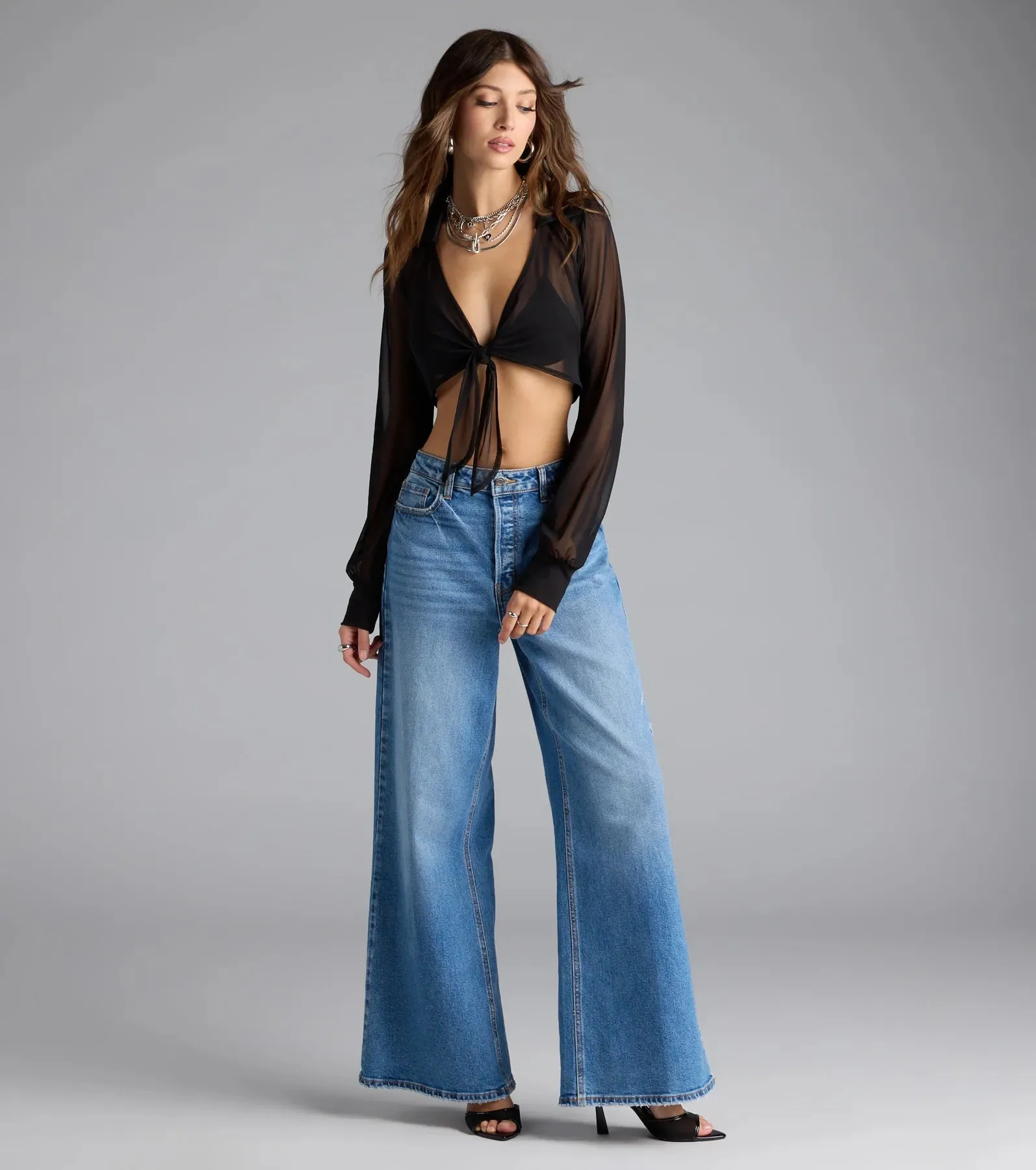 Sheer Goes Nothing Tie-Front Crop Top sold by Windsor product image thumbnail 3