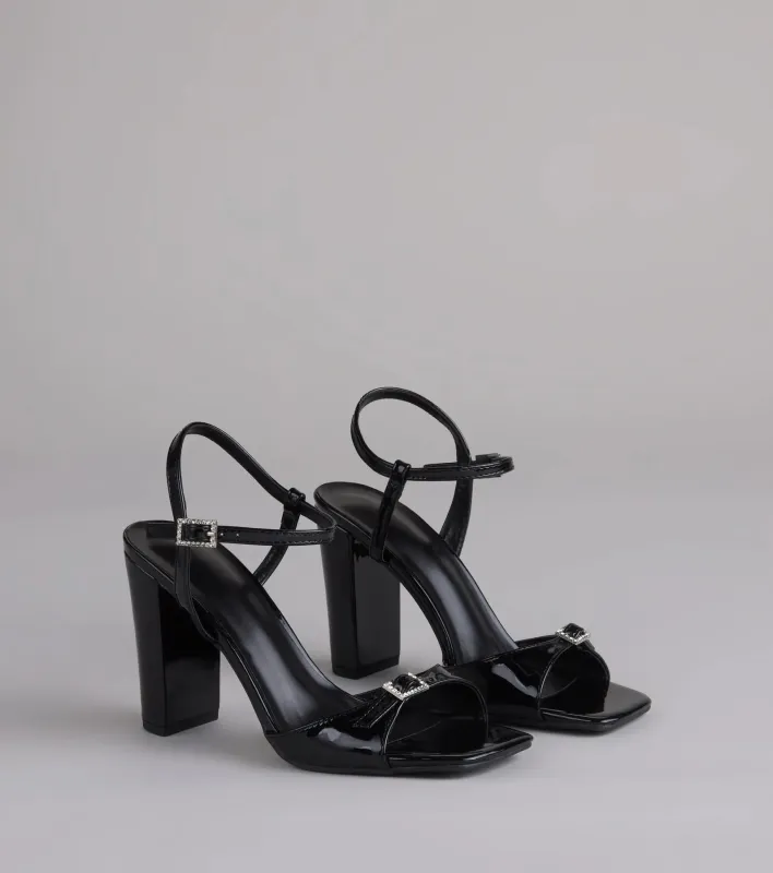 Booked And Busy Rhinestone Buckle Block Heels sold by Windsor