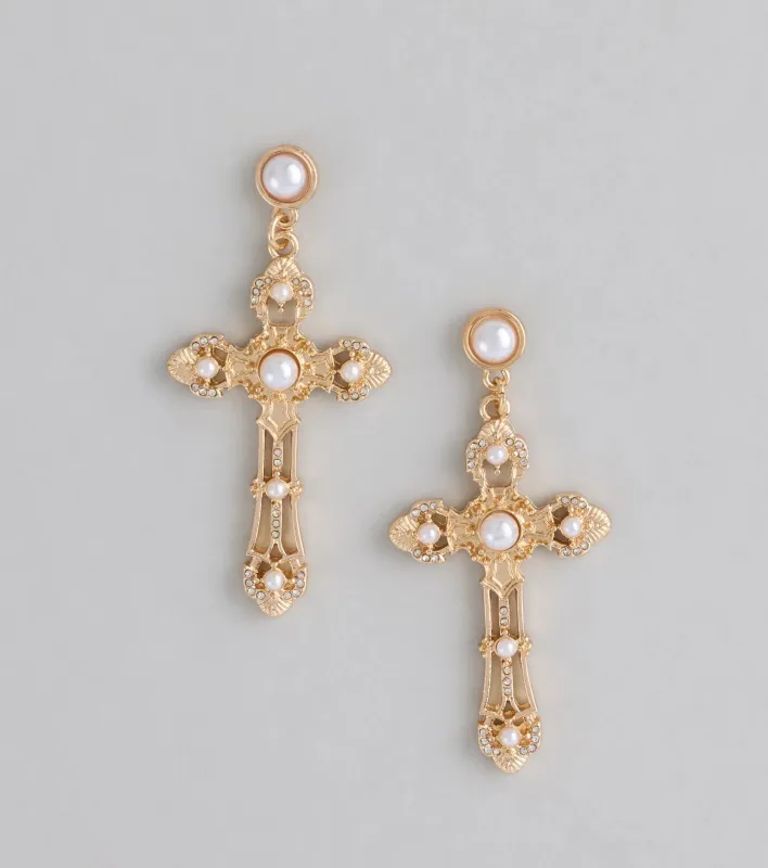 Vintage Muse Cross Faux Pearl Earrings sold by Windsor