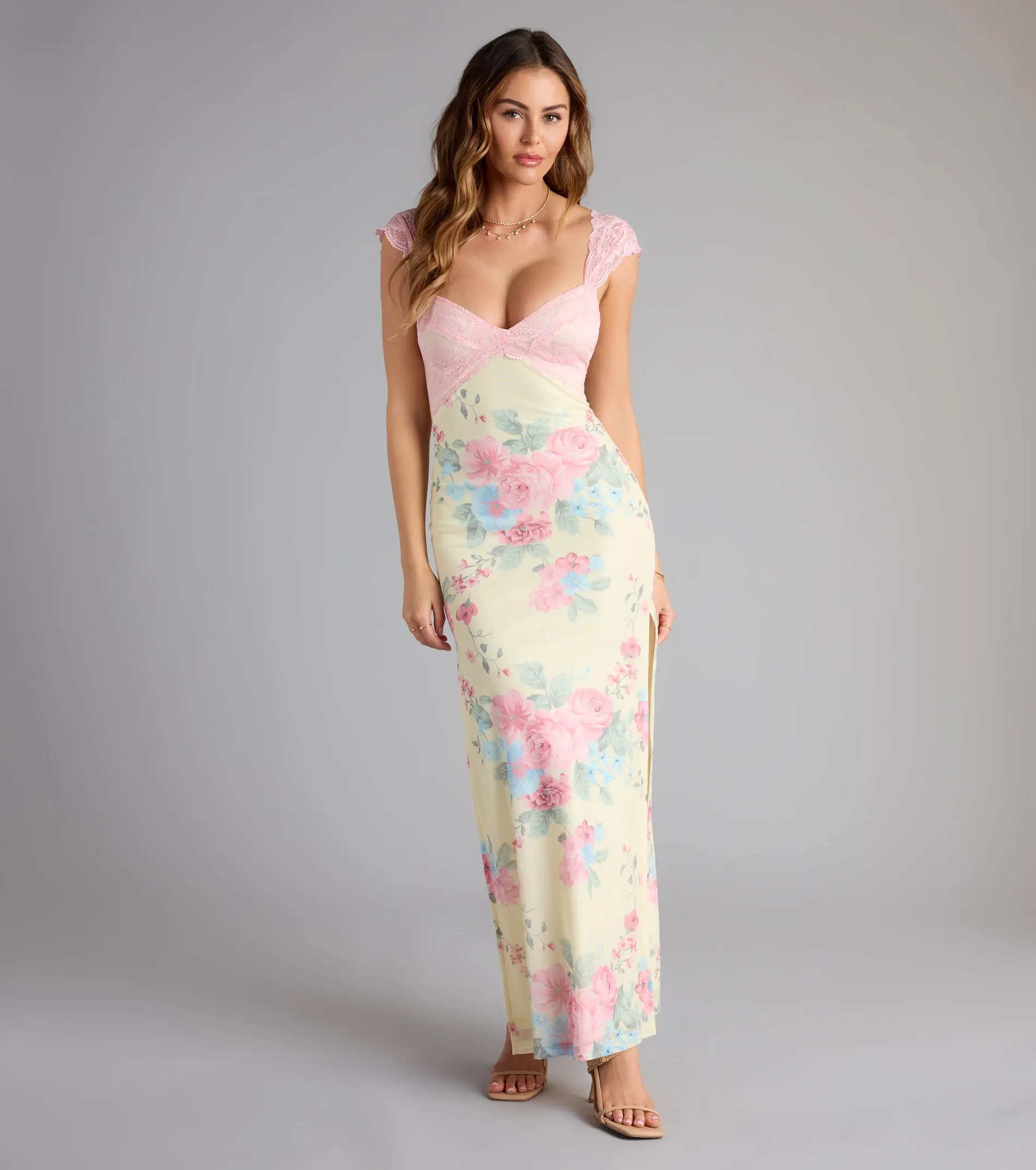 Garden Party Chic Lace Floral Maxi Dress sold by Windsor