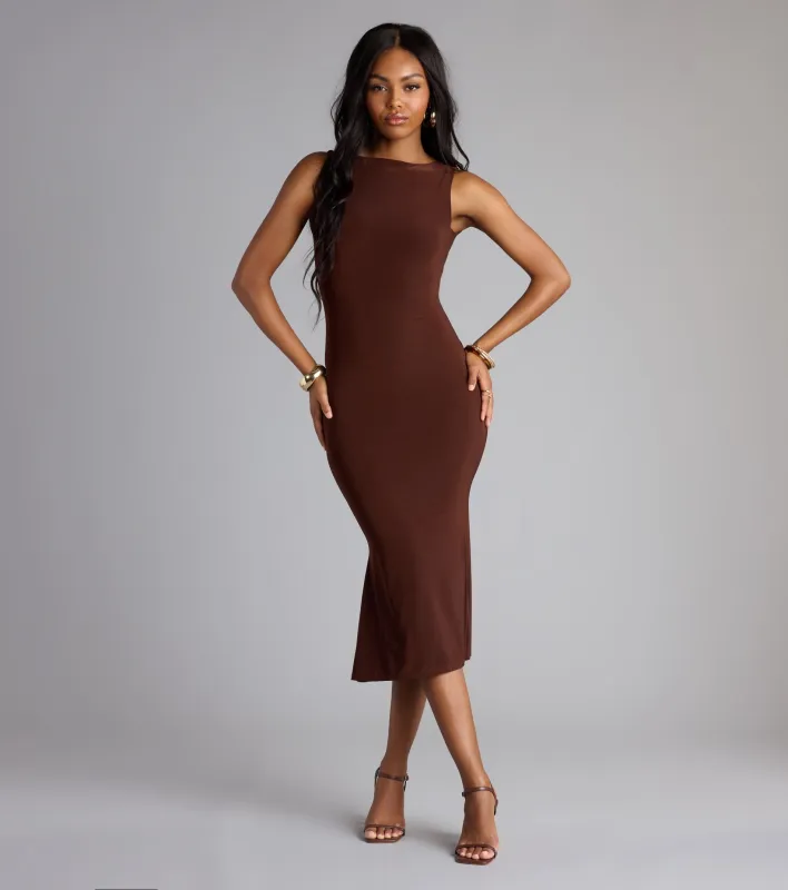 Low-Key Luxe Open Back Midi Dress sold by Windsor