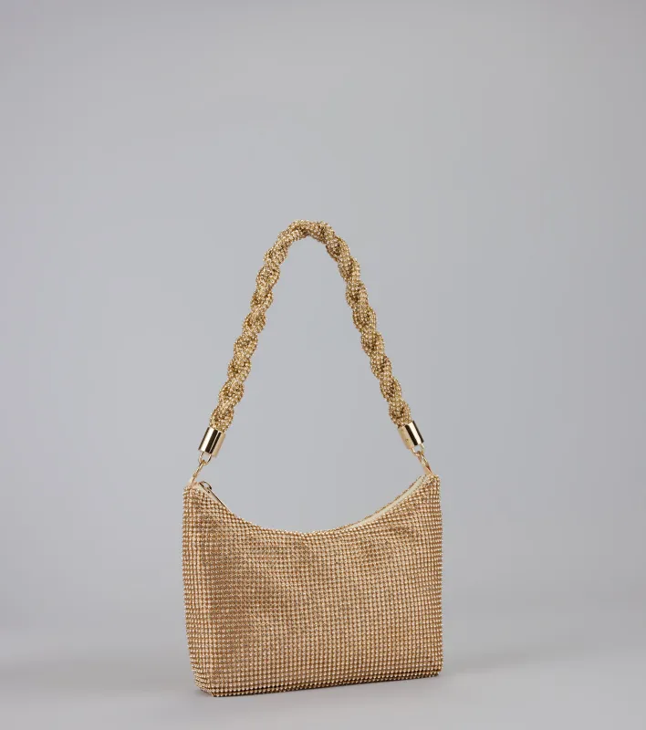Luxe Shine Rhinestone Braided Shoulder Bag sold by Windsor