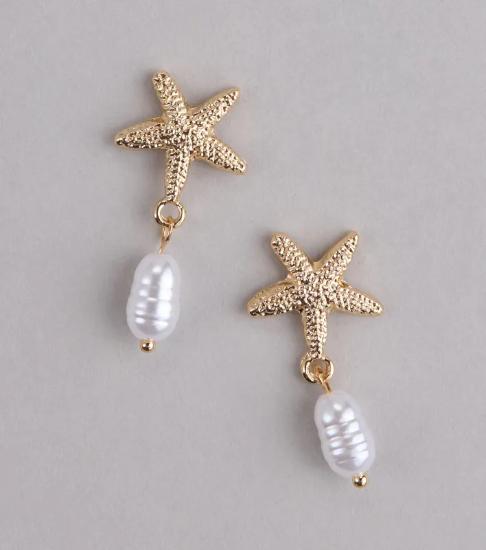 Coastal Crush Starfish And Pearl Drop Earrings sold by Windsor