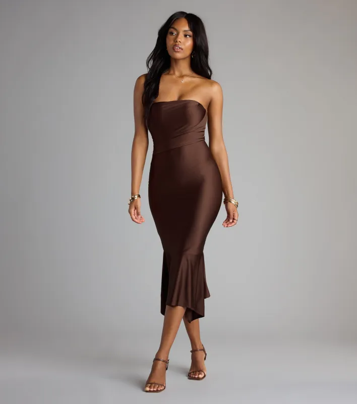 Effortless Flirt Tube Ruffled Midi Dress sold by Windsor