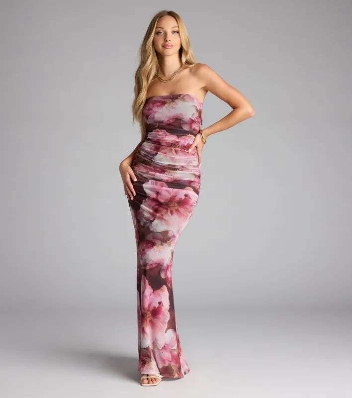 Garden At Sunset Strapless Floral Maxi Dress sold by Windsor