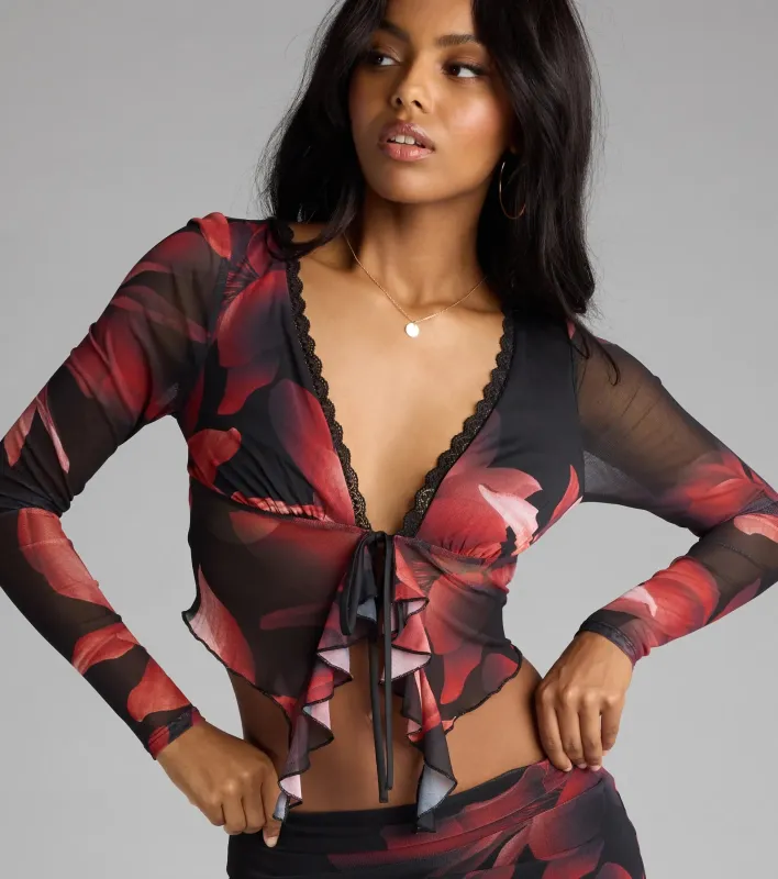 Soft Serve Floral Ruffle Tie-Front Top sold by Windsor