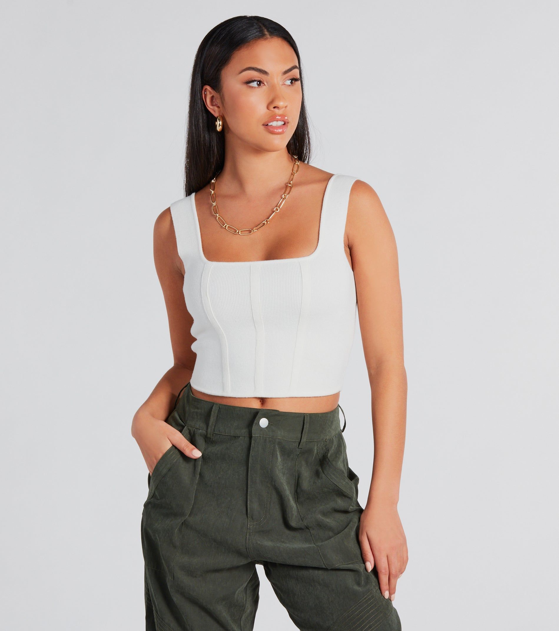 CLEARANCE - Looking Snatched Cropped Corset Tank sold by Windsor