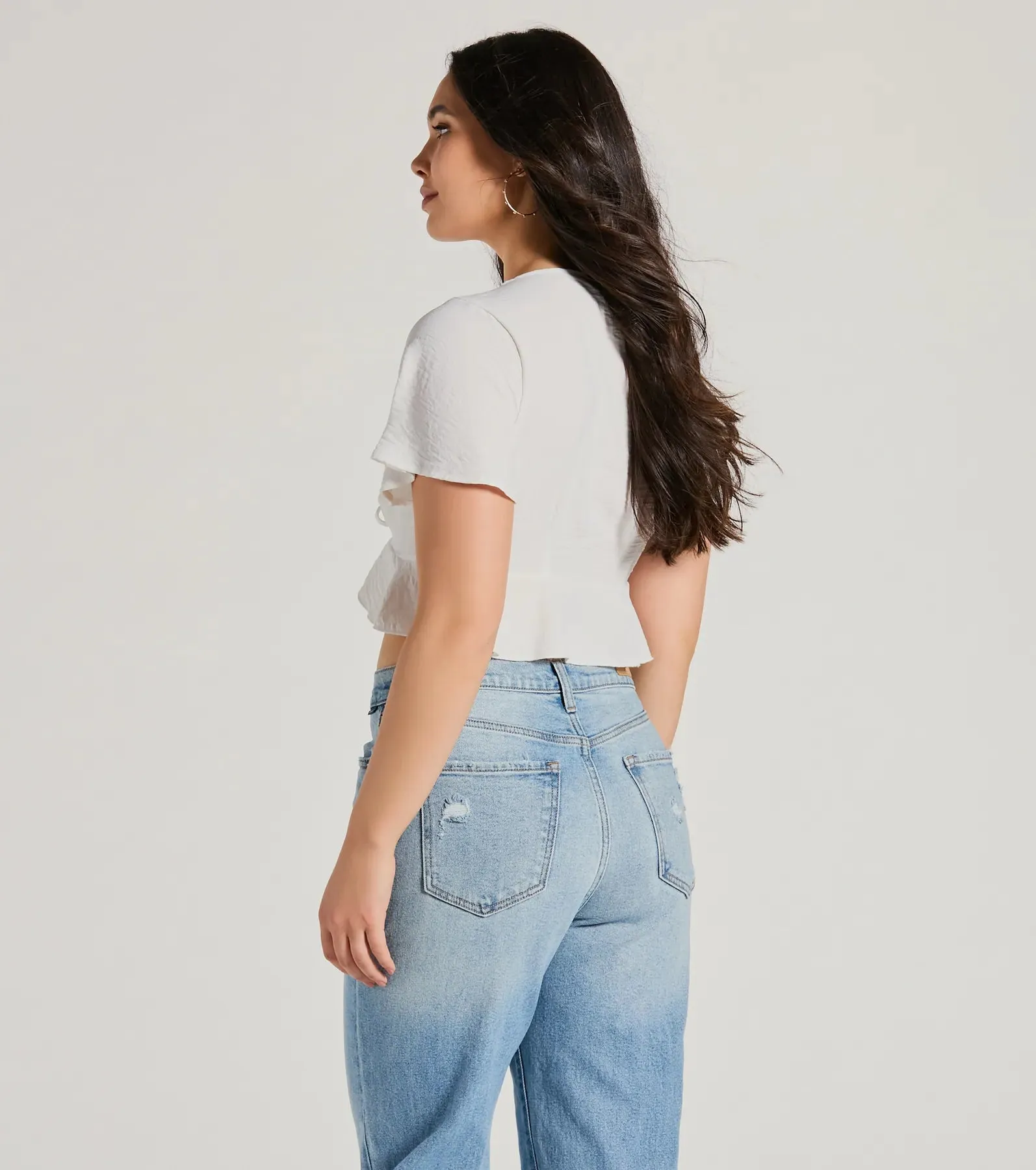 Sweeten Me Up Flutter Sleeve Tie Front Crop Top sold by Windsor product image thumbnail 2