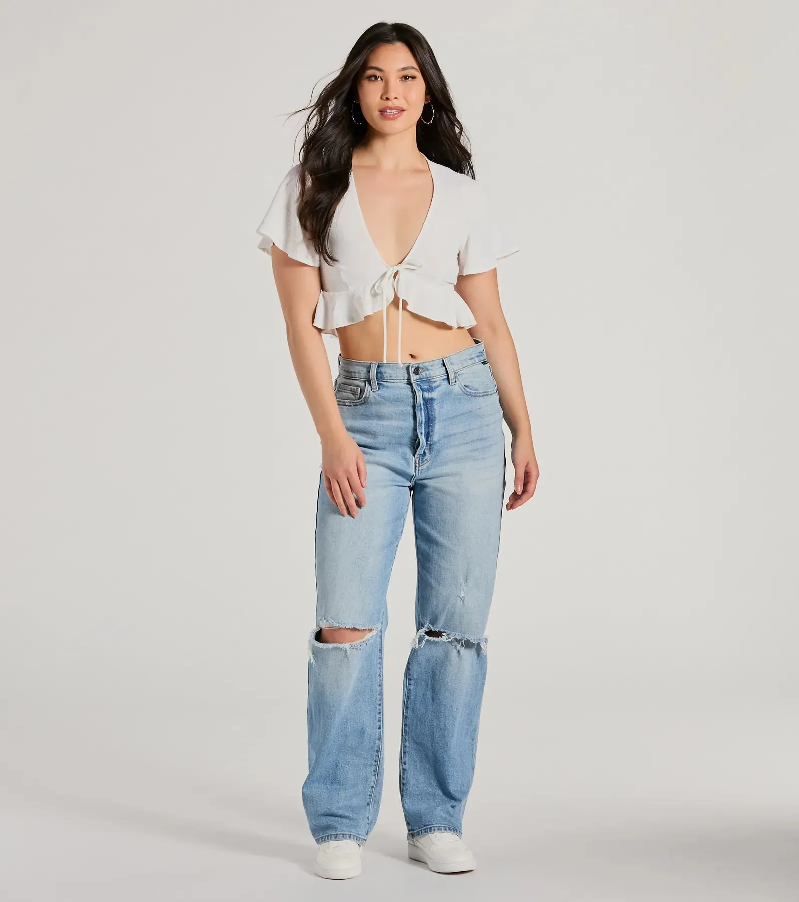Sweeten Me Up Flutter Sleeve Tie Front Crop Top sold by Windsor product image thumbnail 3