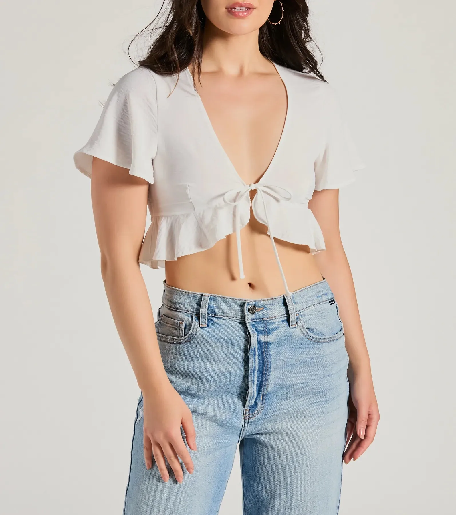 Sweeten Me Up Flutter Sleeve Tie Front Crop Top sold by Windsor product image thumbnail 4