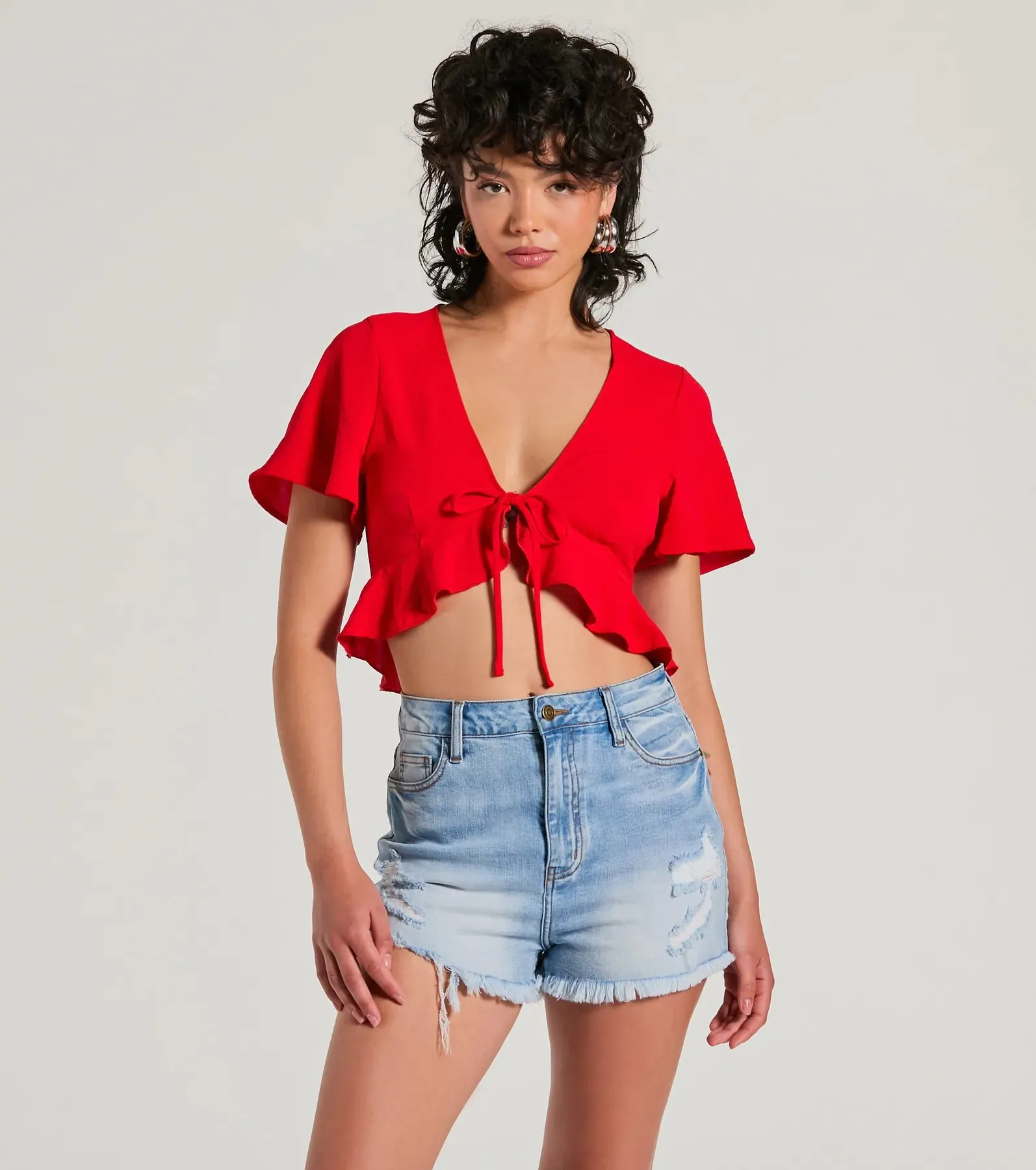 Sweeten Me Up Flutter Sleeve Tie Front Crop Top sold by Windsor product image thumbnail 5