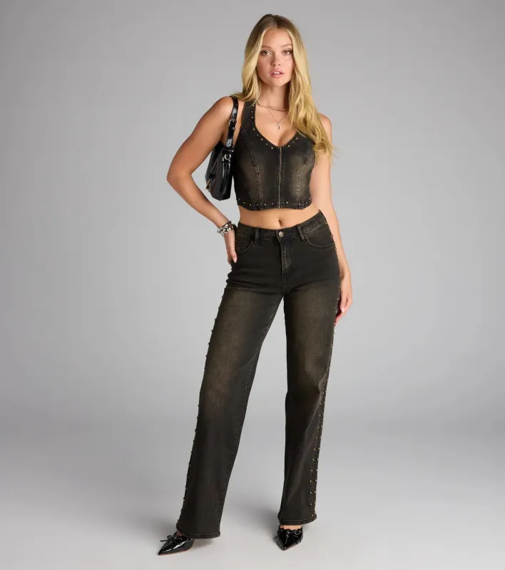 Studded and Snatched Straight Leg Denim Jeans sold by Windsor