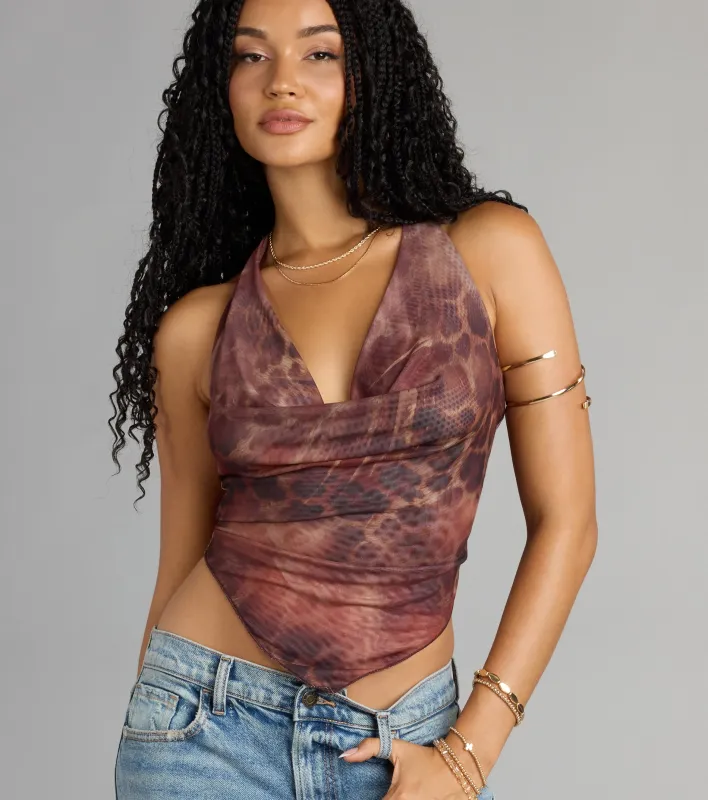Wild Side Calling Cowl Halter Leopard Crop Top sold by Windsor