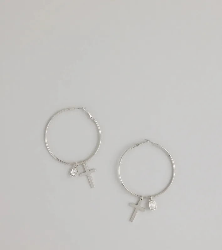 Drama Drop Cross Charm Hoop Earrings sold by Windsor