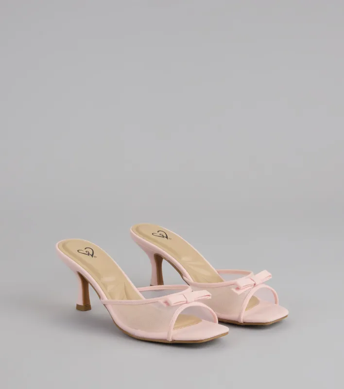 Dainty Drama Mesh Bow Kitten Mules sold by Windsor