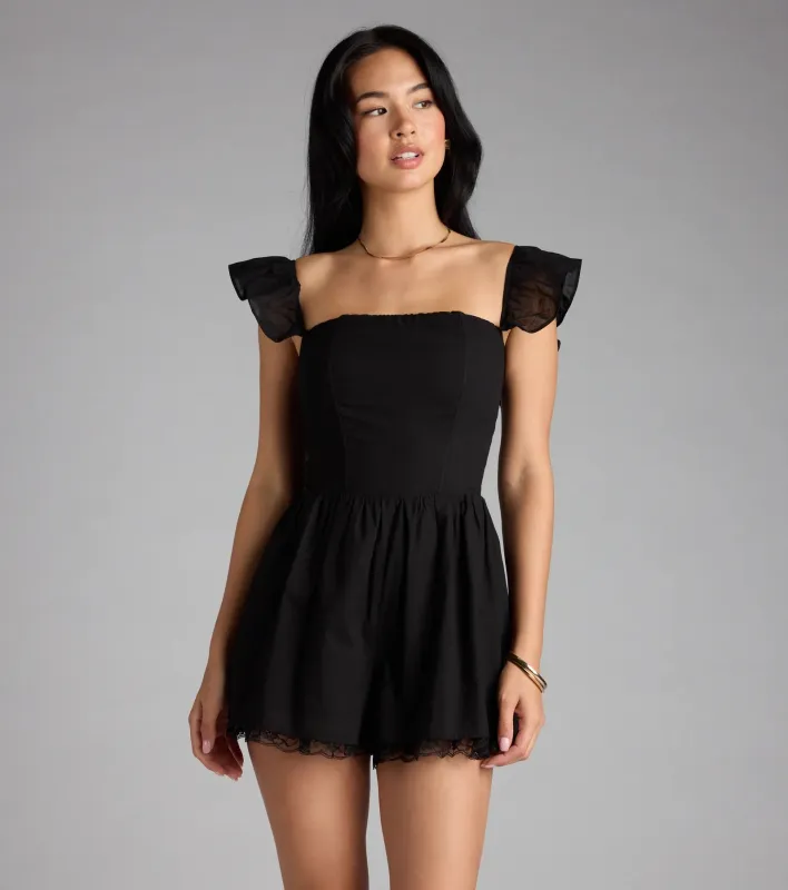 Flirty Perfection Corset Lace Trim Romper sold by Windsor