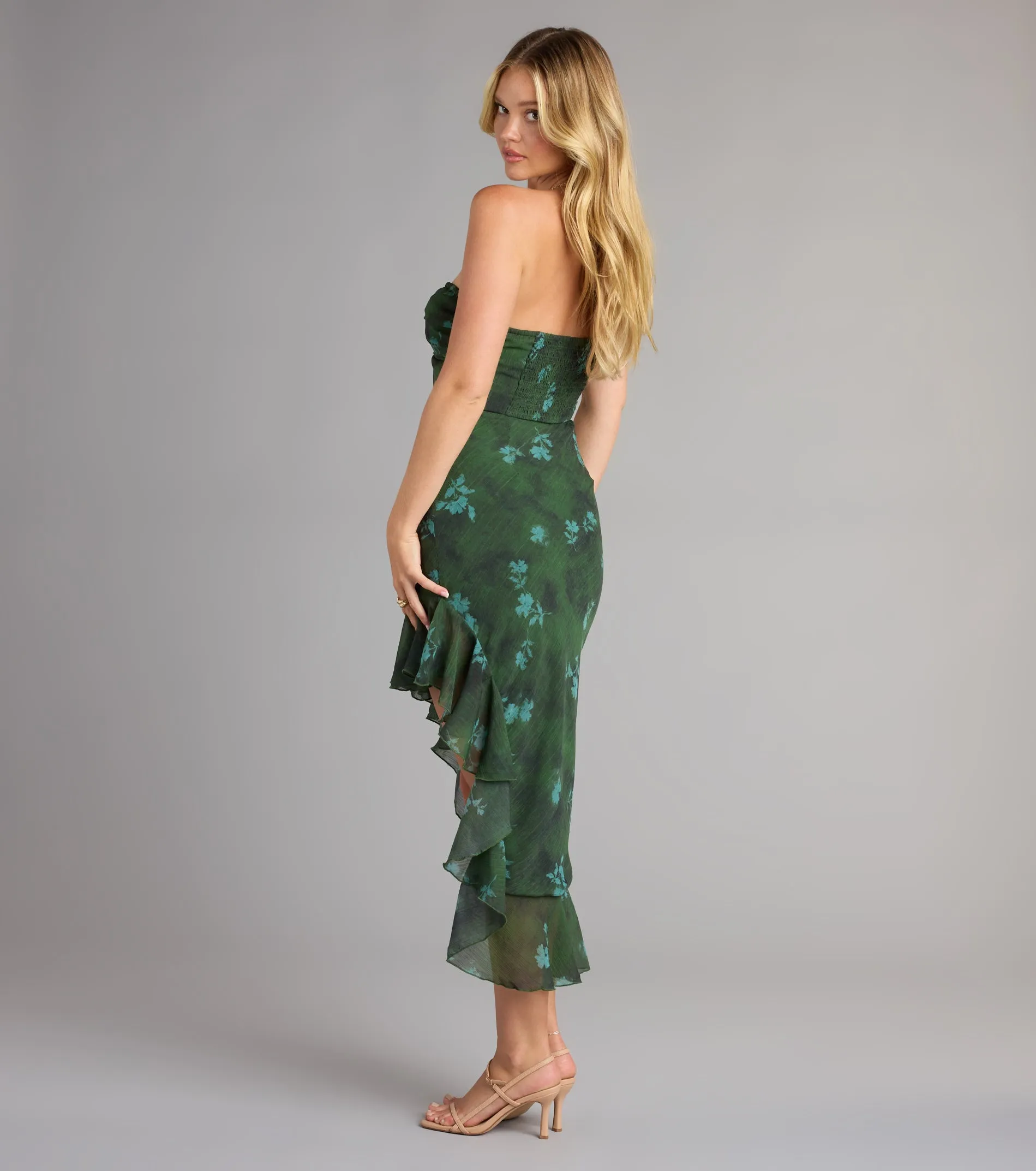 Romance In Bloom Floral Ruffle Slit Midi Dress sold by Windsor product image thumbnail 2