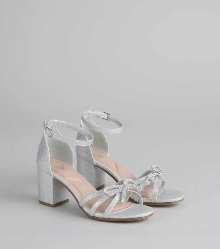 Starlit Glam Rhinestone Bow Glitter Block Heels sold by Windsor