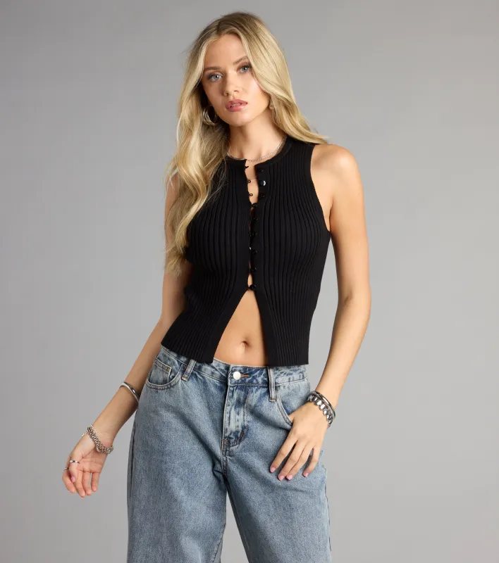 Buttoned Up Babe Rib Knit Top sold by Windsor