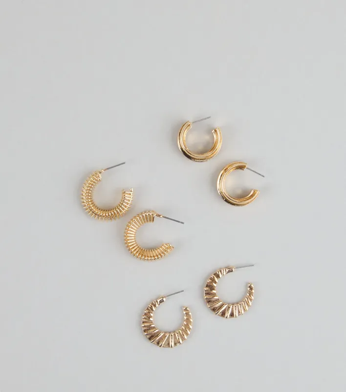 Hoop Dreams Textured Earring Set sold by Windsor