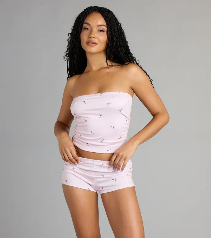 Sip Happens Martini Print Tube Pajama Shorts sold by Windsor