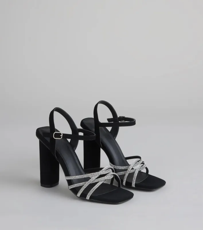 Glow Getter Twisted Rhinestone Heels sold by Windsor